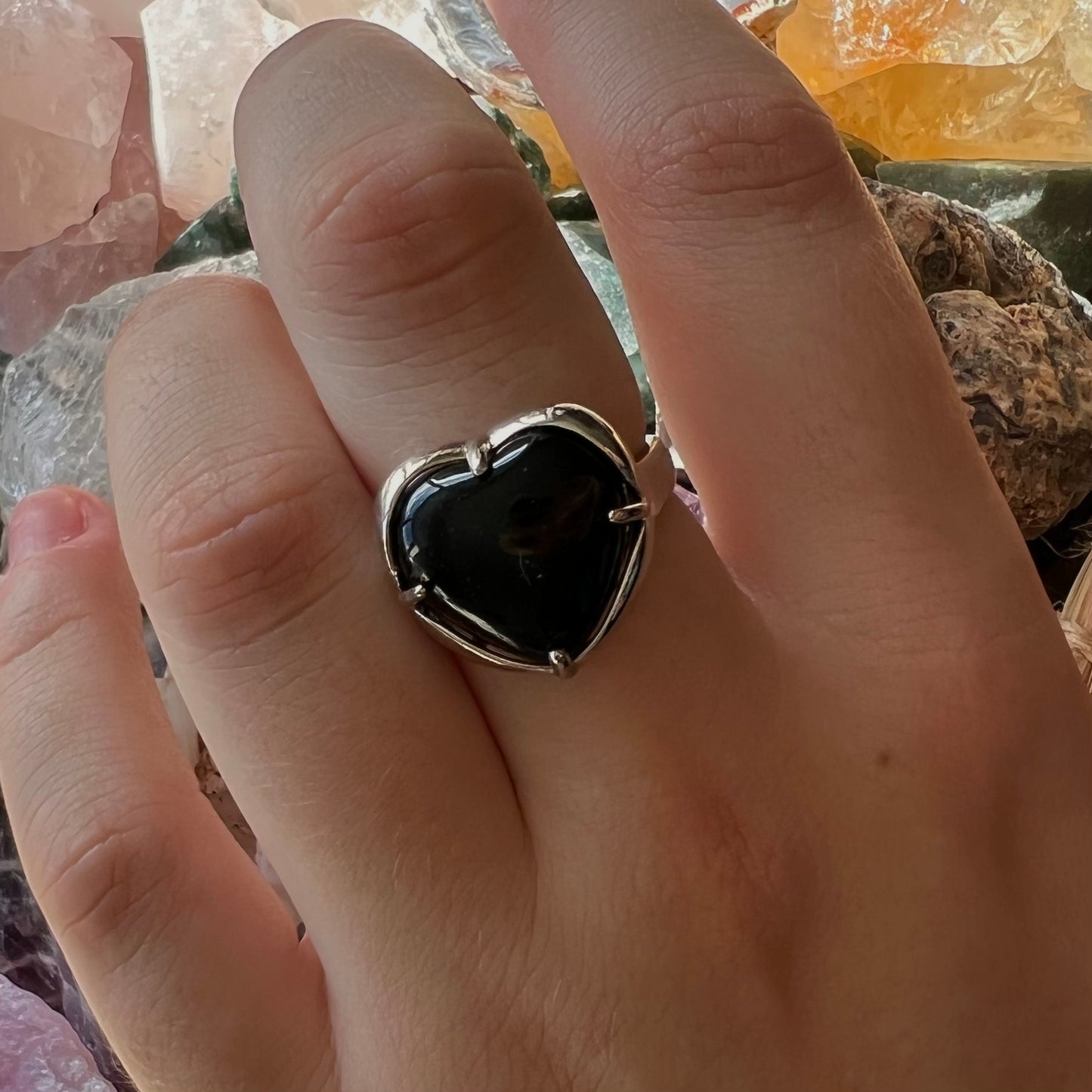 Black Obsidian Heart Ring - Conscious Crystals New Zealand Crystal and Spiritual Shop