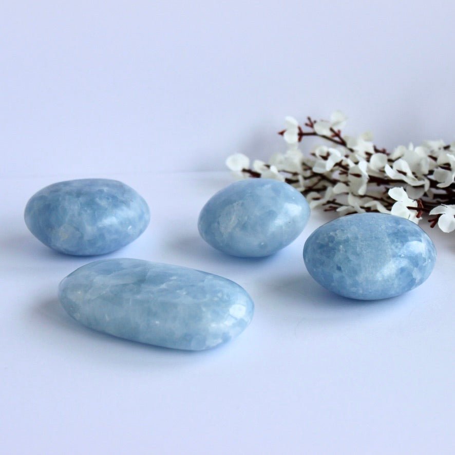 Blue Calcite Palm Stone - Conscious Crystals New Zealand Crystal and Spiritual Shop