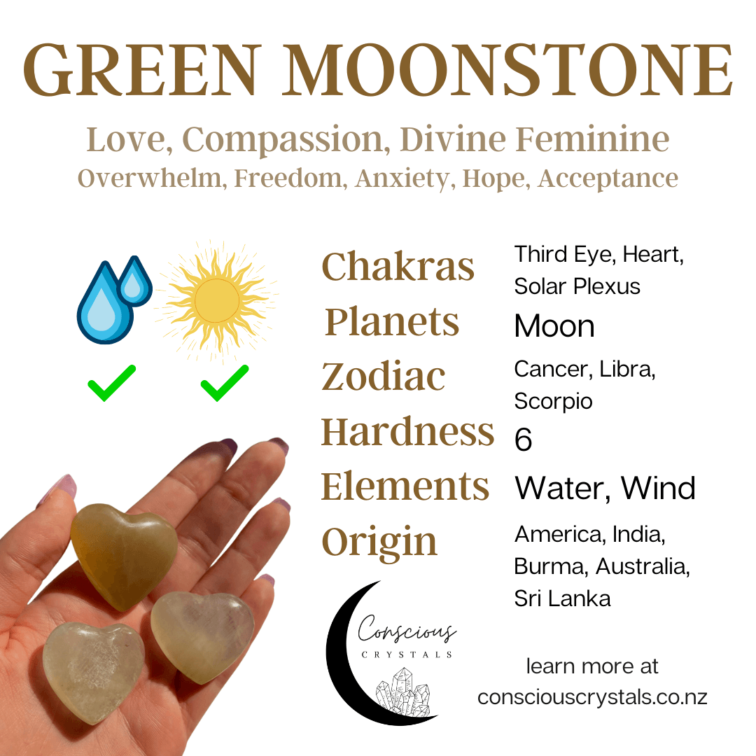 Green Moonstone Heart - Conscious Crystals New Zealand Crystal and Spiritual Shop
