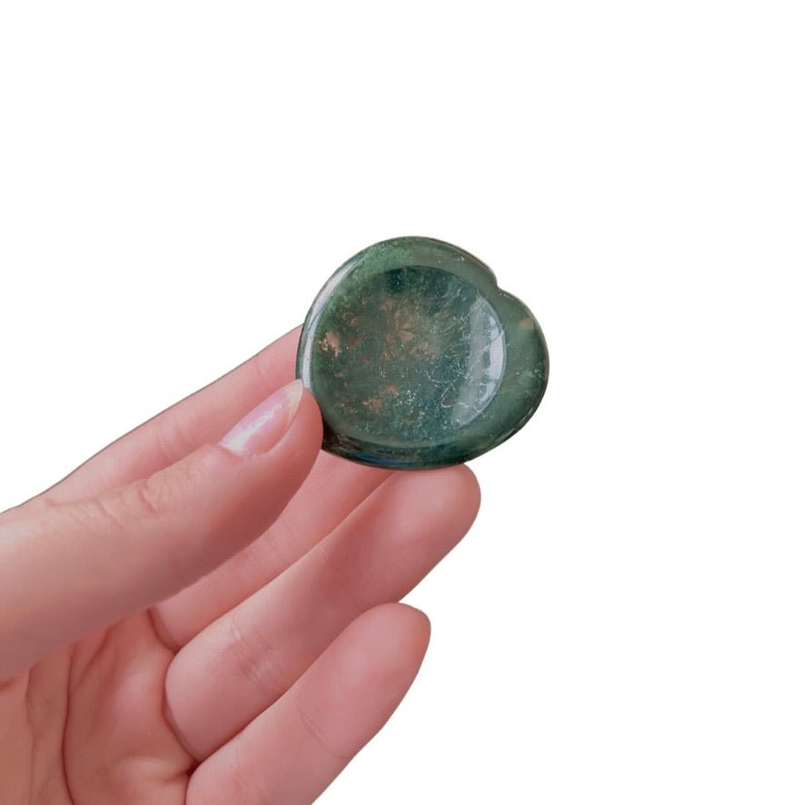 Moss Agate Heart Thumb Stone - Conscious Crystals New Zealand Crystal and Spiritual Shop